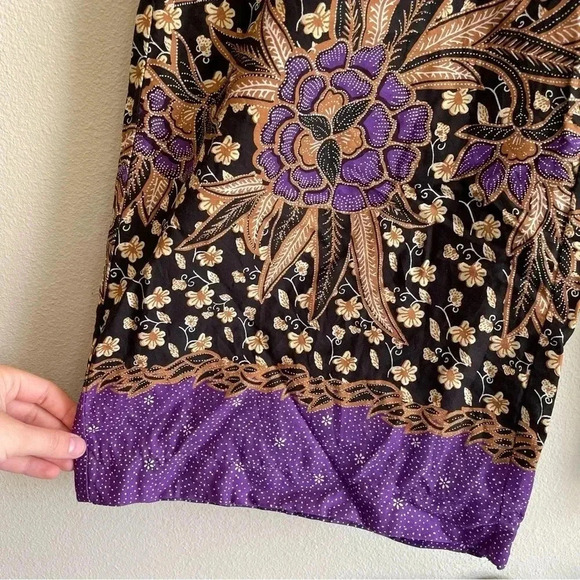 Warm Pickford Wide Leg Pants Boho Floral Paisely Black Purple Tan 100% Cotton 0 - Picture 7 of 12